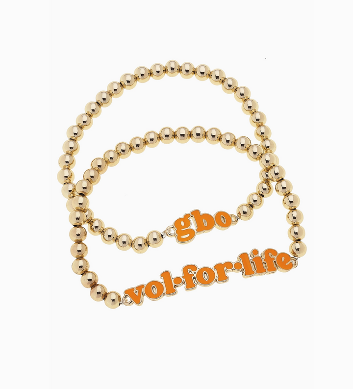 Tennessee Vols Slogan Ball Bead Bracelet Set of 2