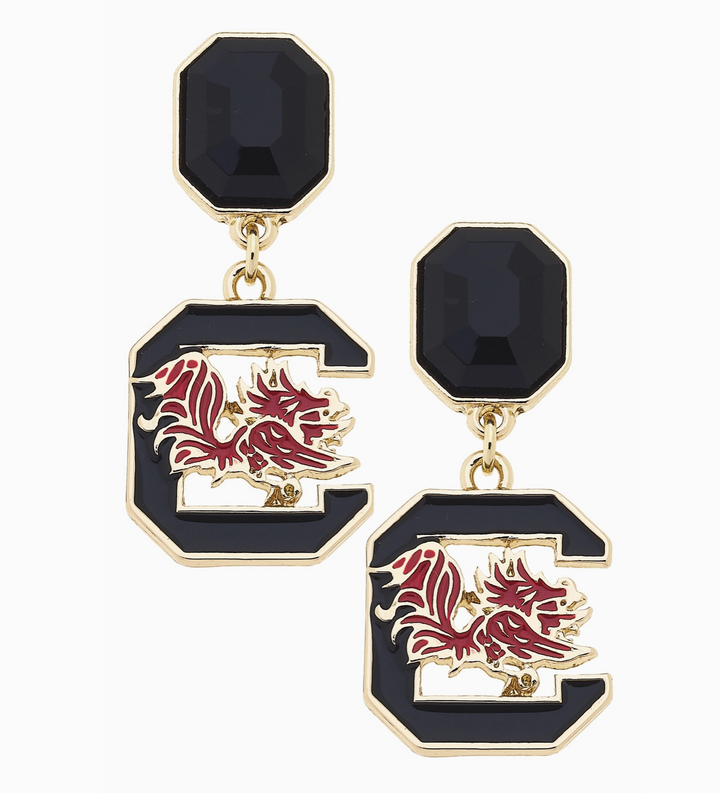 South Carolina Gamecocks Rhinestone Enamel Logo Earrings