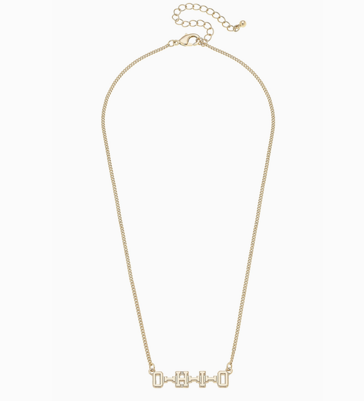 Ohio State Buckeyes Varsity Outline Necklace in Shiny Gold