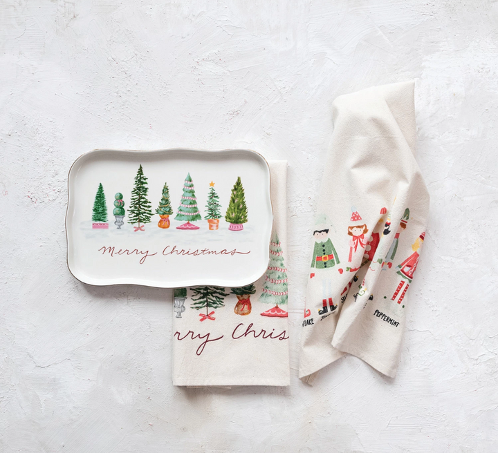 Stoneware Scalloped Platter with Trees