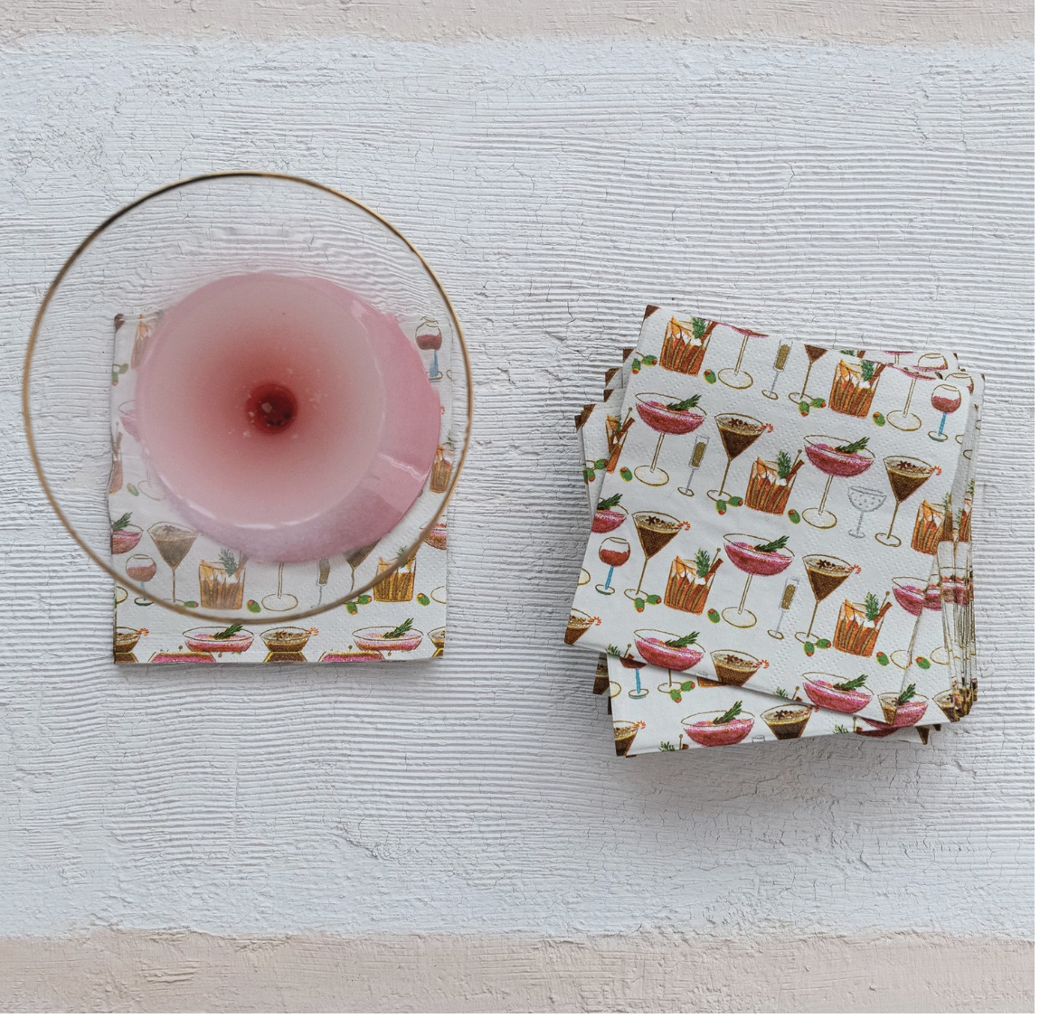 Paper Napkins w/ Cocktail Pattern (Contains 50 Folded Pieces)