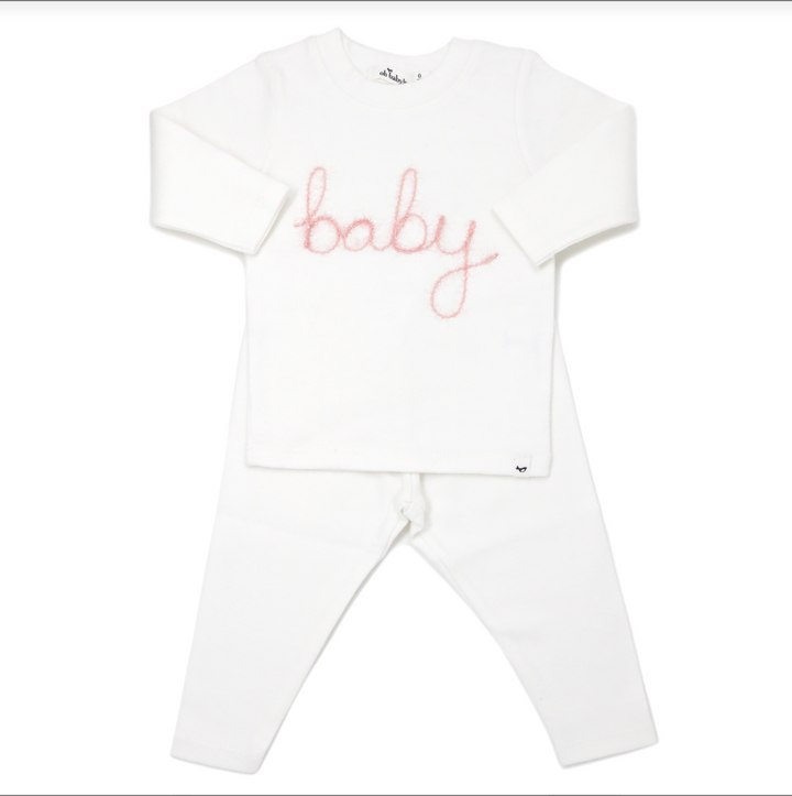 'Baby' Pink Sparkle Embroidered 2pc Set