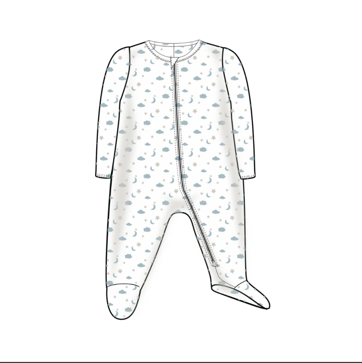 Zipper Footie - Moon Star Blue