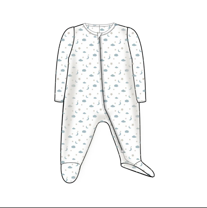 Zipper Footie - Moon Star Blue