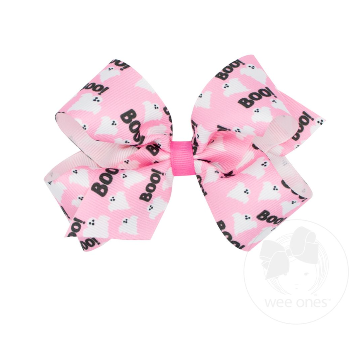 Medium Halloween Themed Pink Boo Grosgrain Hair Bow