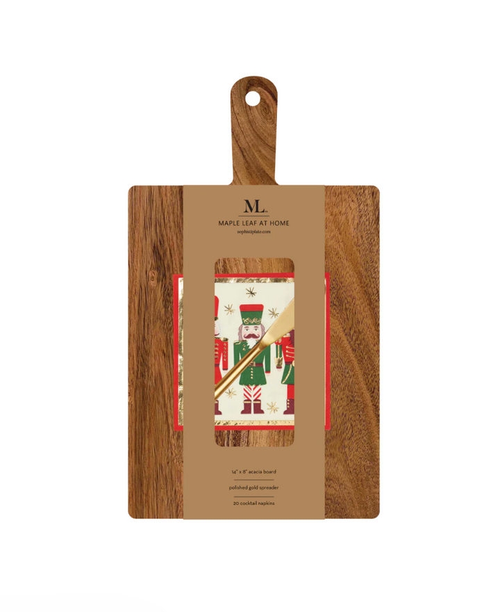 Acacia Bevel Board w/ Gold Spreader & Nutcracker Christmas Napkin