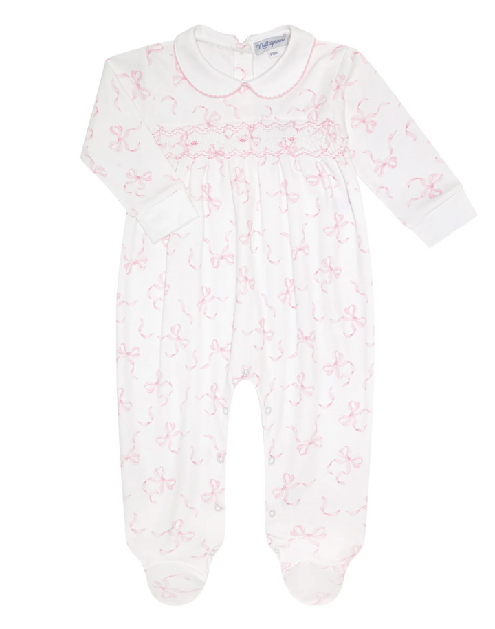 Charming Bows Print Smocked Footie