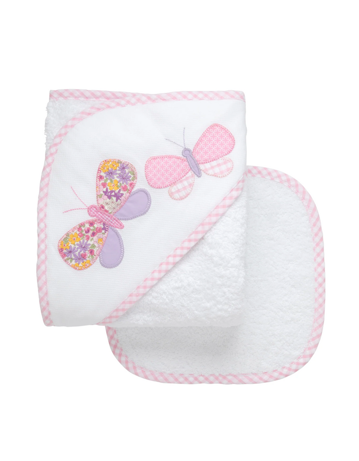 Butterfly Applique Hooded Towel and Washcloth Set