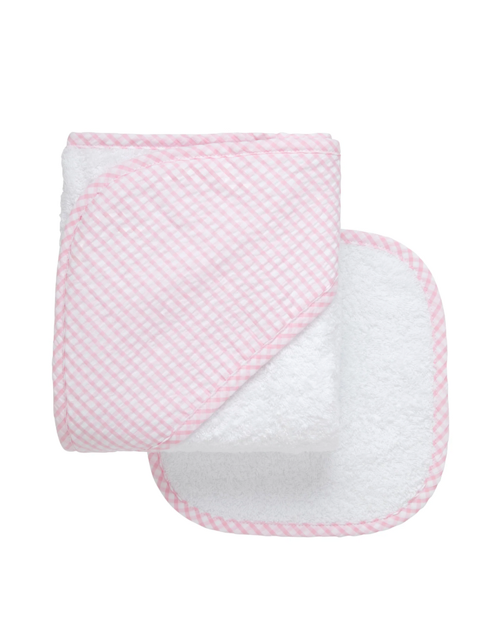 Pink Big Check Hooded Towel and Washcloth Set