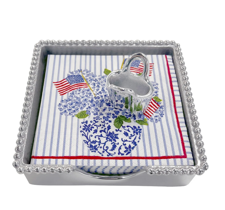 Flags & Hydrangeas Tote Beaded Napkin Box Set