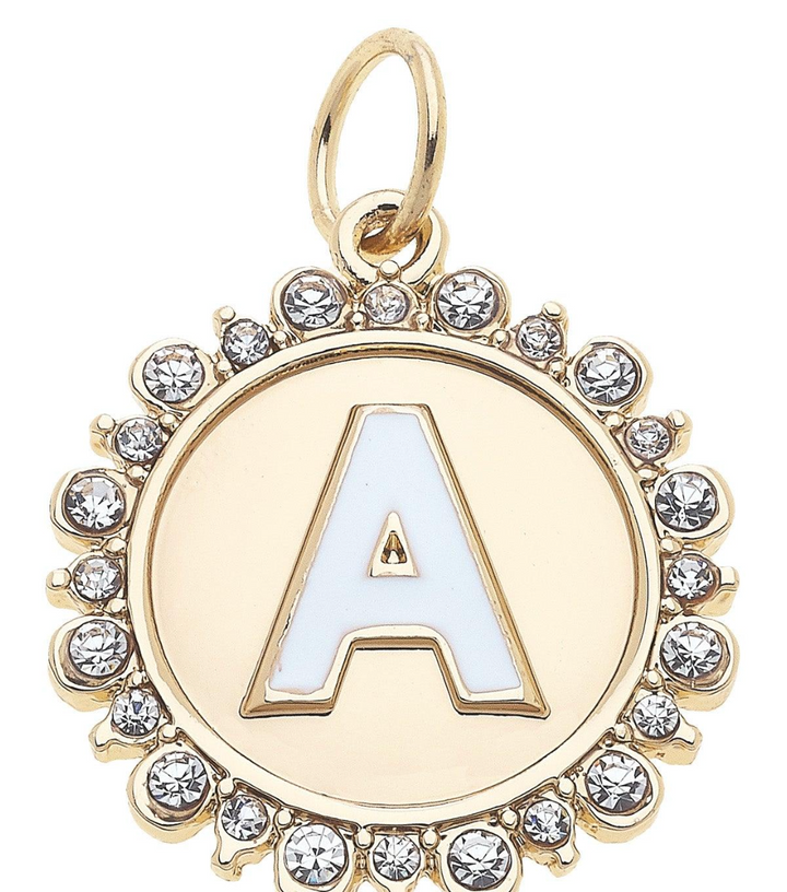 Rhinestone Studded Enamel Letter Disc Charm