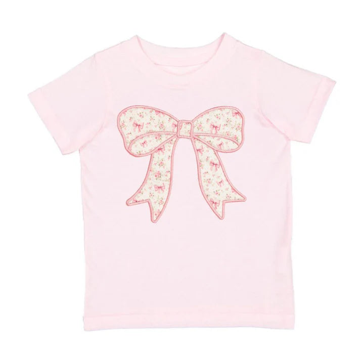 Ditsy Floral Bow Patch Short Sleeve T-Shirt - Ballet Pink
