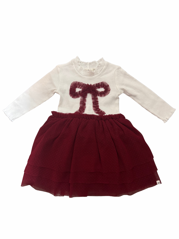 Ruffle Bow Rib Long Sleeve Aria Tutu Dress