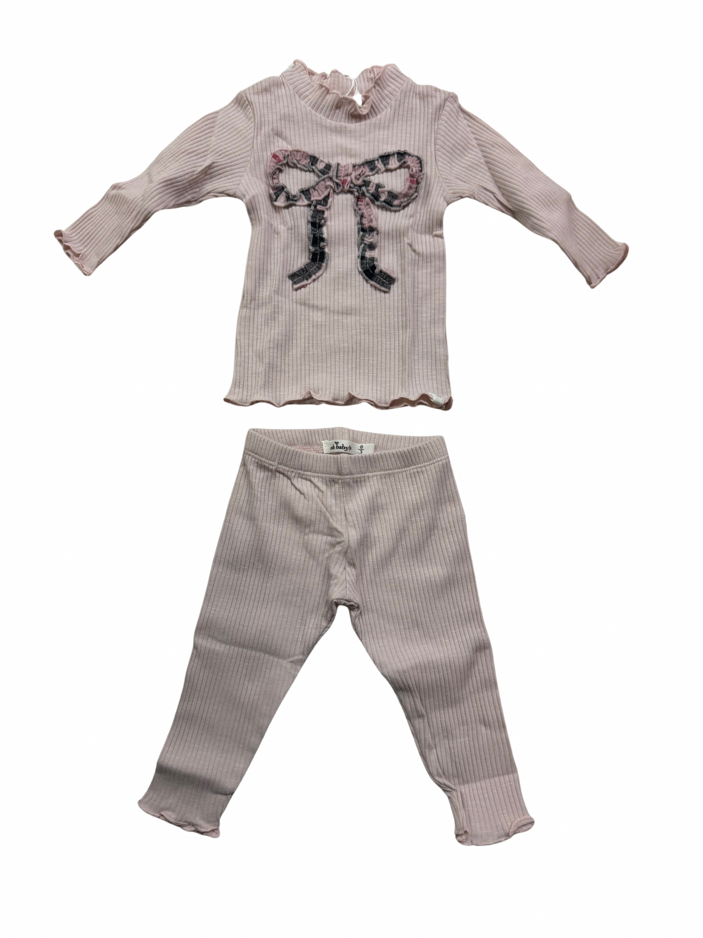 Pink Tartan Ruffle Bow Mockneck Long Sleeve 2pc Set