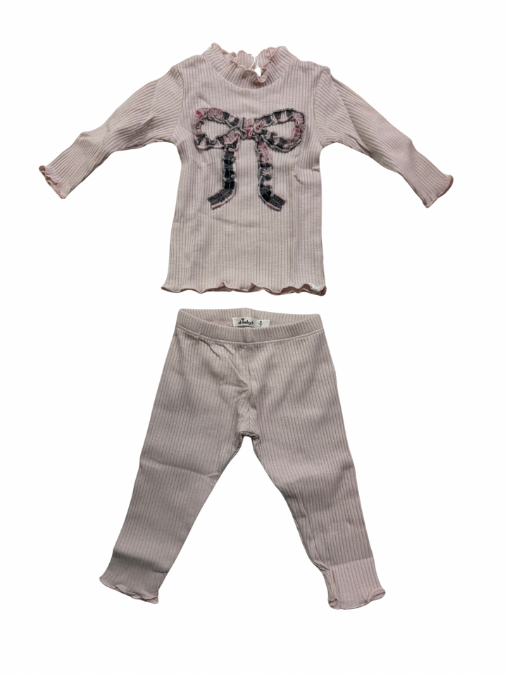 Pink Tartan Ruffle Bow Mockneck Long Sleeve 2pc Set