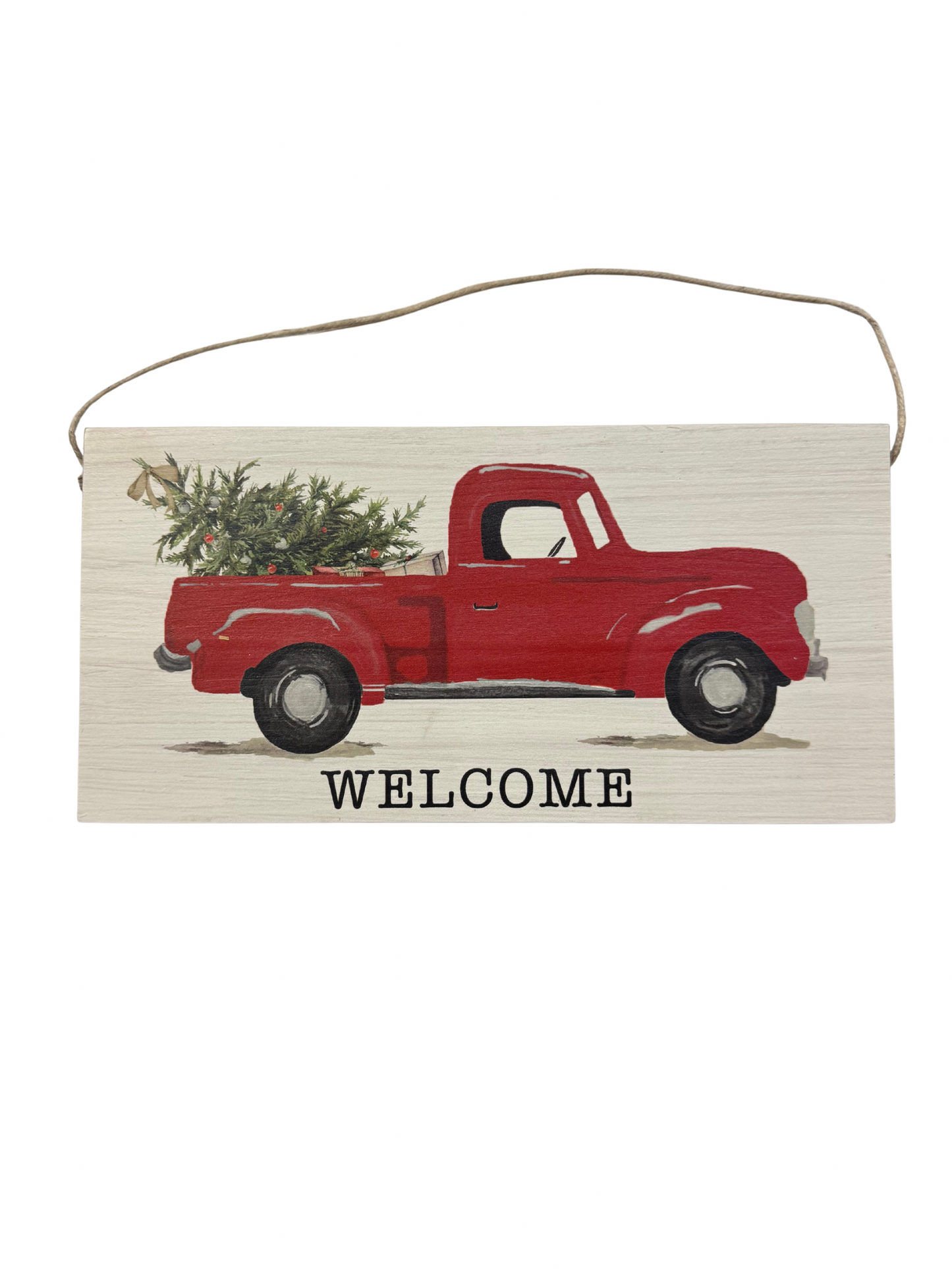 "Welcome" Christmas Tree Truck Twine Hanging Sign