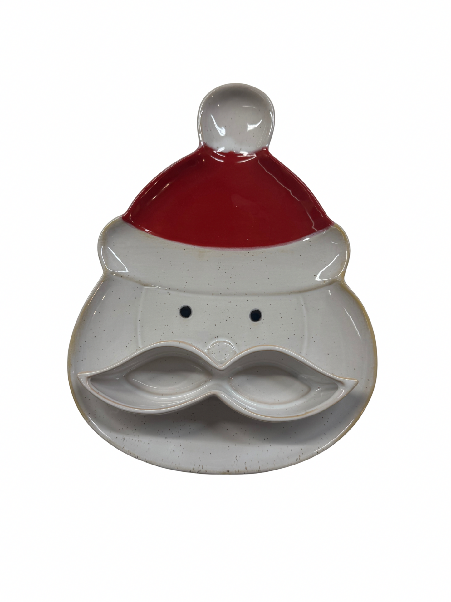 Stoneware Santa Head Shaped Platter w/ Mustache Dish