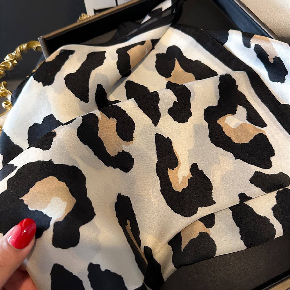 Leopard Print Satin Square Scarf, Hair Wrap_CWASC1425