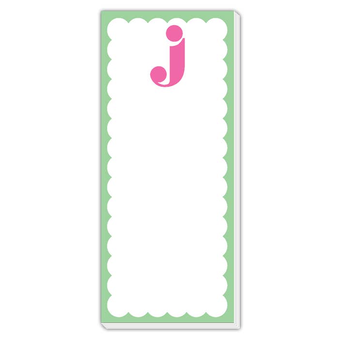 Scallop Monogram Pink And Green J Skinny Notepad