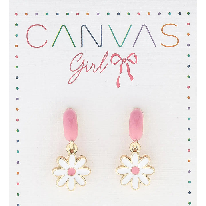 Scarlett Daisy Enamel Mini Huggie Hoop Earrings in Pink