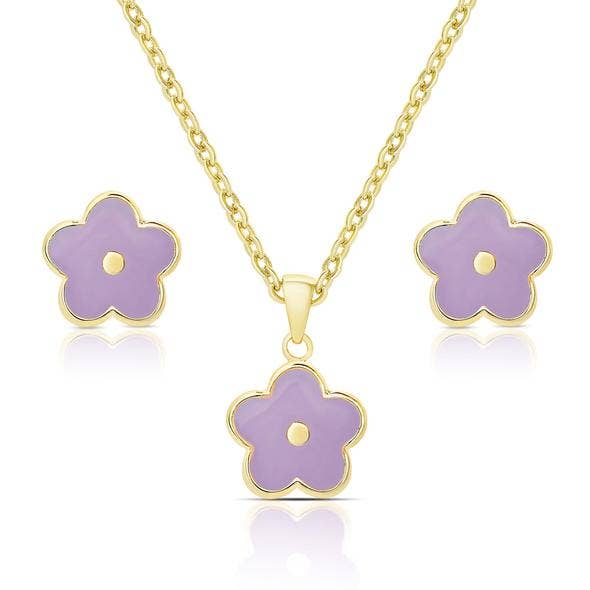 Flower Stud Earrings And Necklace Set