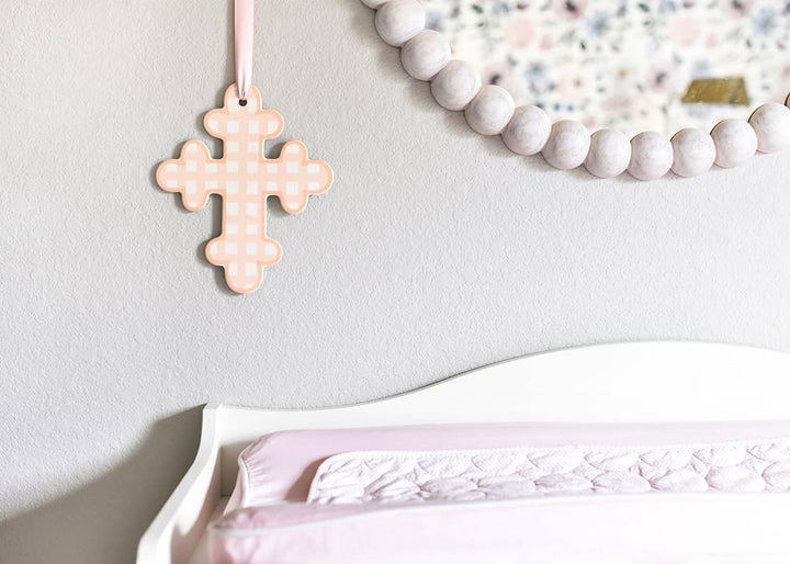 Pink Gingham Large Cross