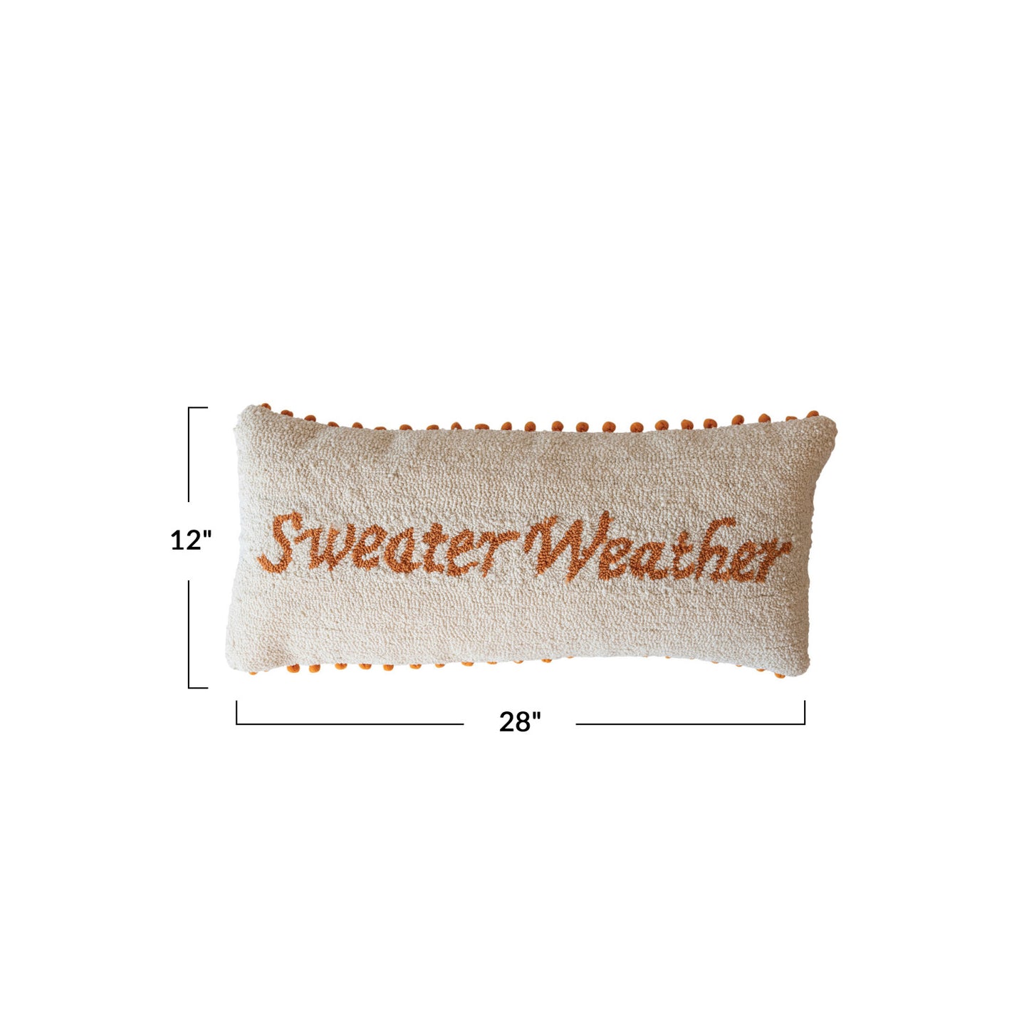 Tufted Lumbar Pillow w/ Pom Pom Trim "Sweater Weather"
