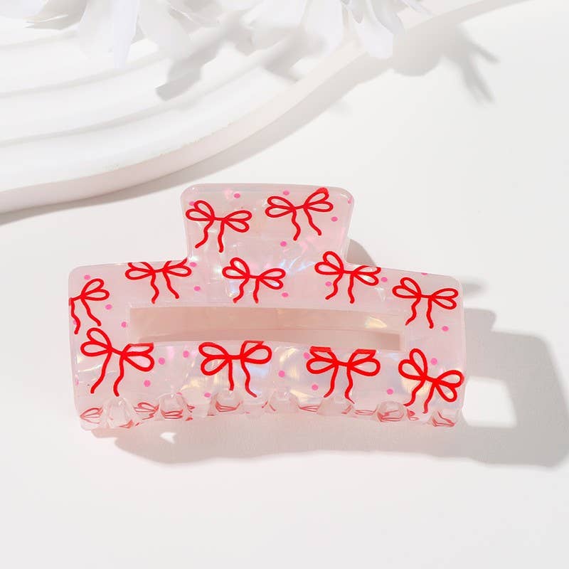 LARGE PVC BOW RIBBON HEART HAIR CLAW CLIPS