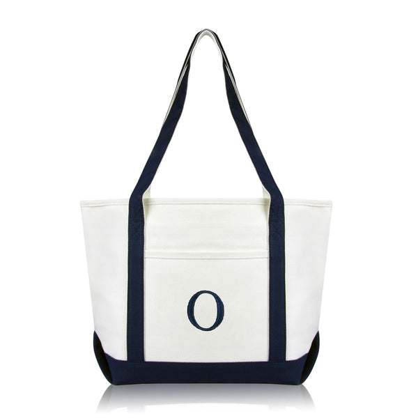 Personalized Navy Tote Bag with Initial