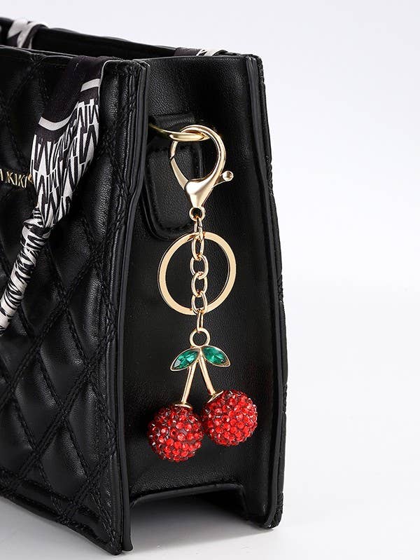 RHINESTONE CHERRY DROP KEYCHAIN BAG CHARM