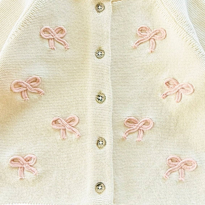 Zoe Bow Sweater Knit Baby Button Cardigan