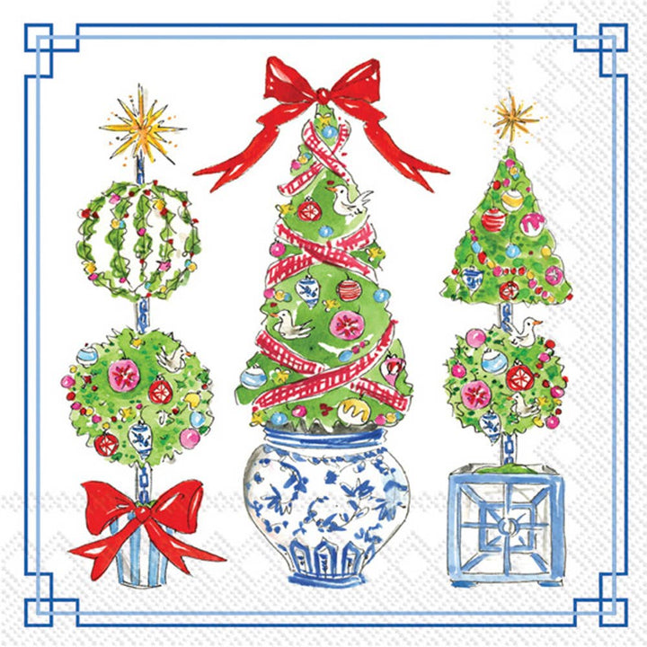 Paper Cocktail Napkins - Bright Topiary Trees Christmas