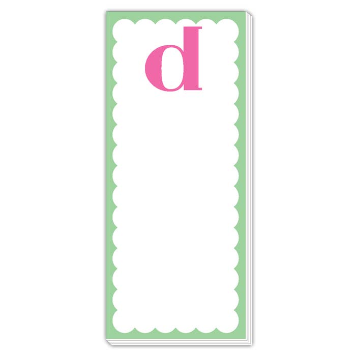 Scallop Monogram Pink And Green D Skinny Notepad