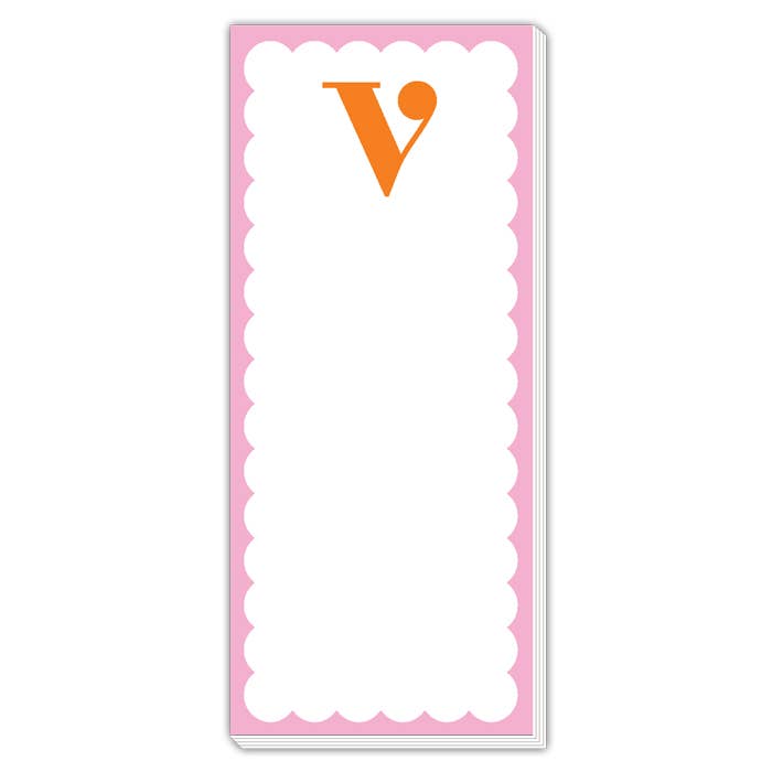 Scallop Monogram Orange And Pink V Skinny Notepad