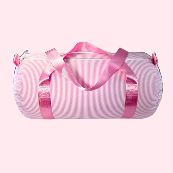 Pink Preppy Stripe Glossy Medium Duffel