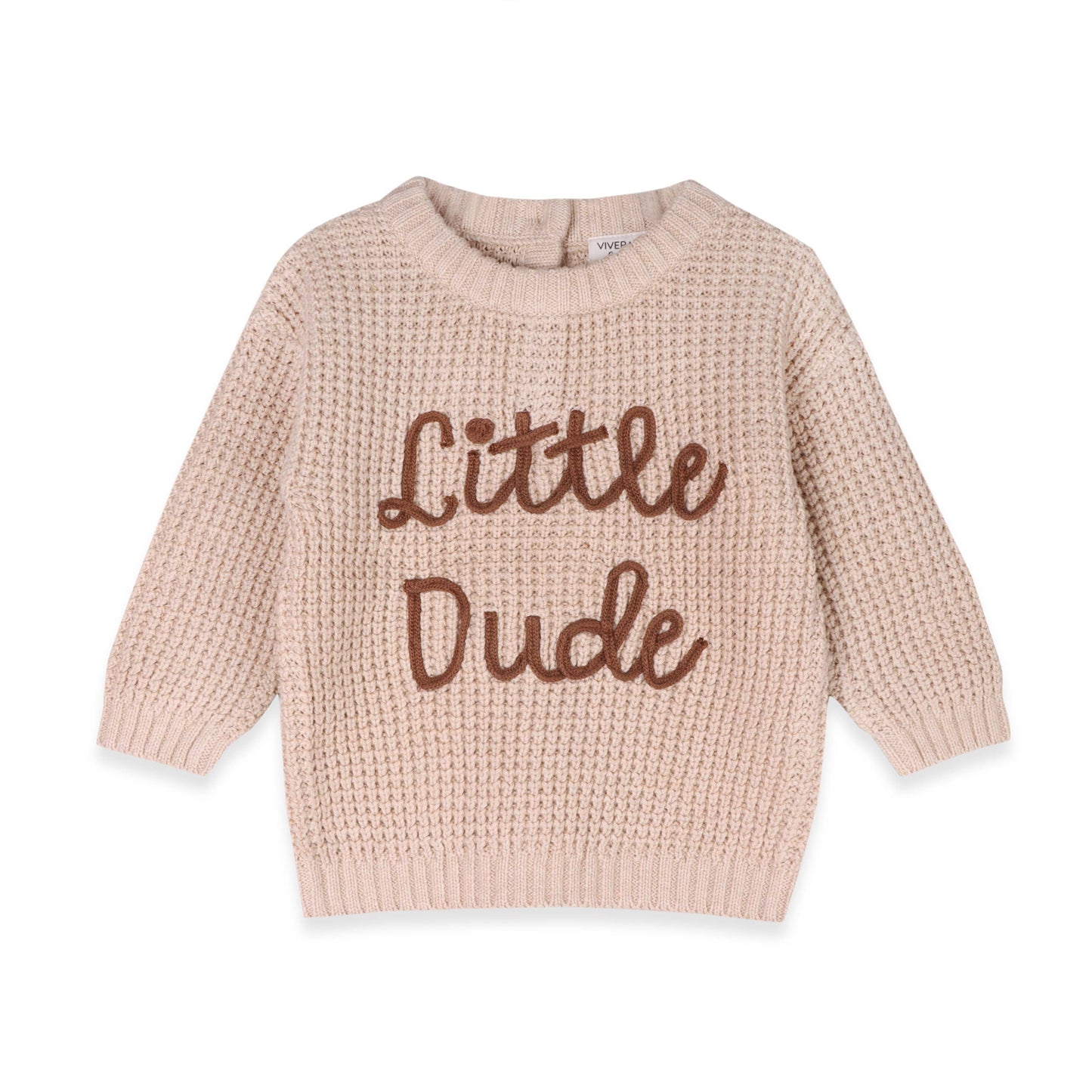 Little Dude Embroidered Sweater Knit Baby Pullover