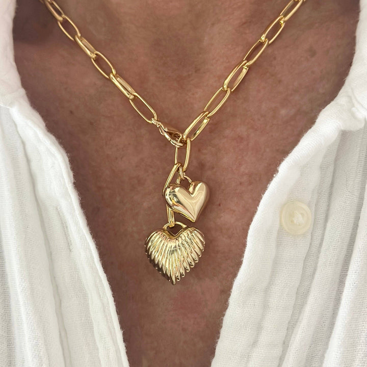 Gold Puffy Hearts Necklace