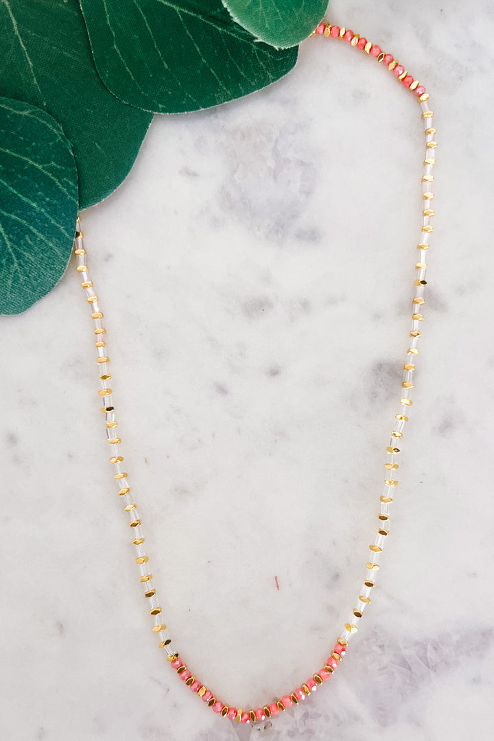 Beaded Gold Necklace with Colorful Beads