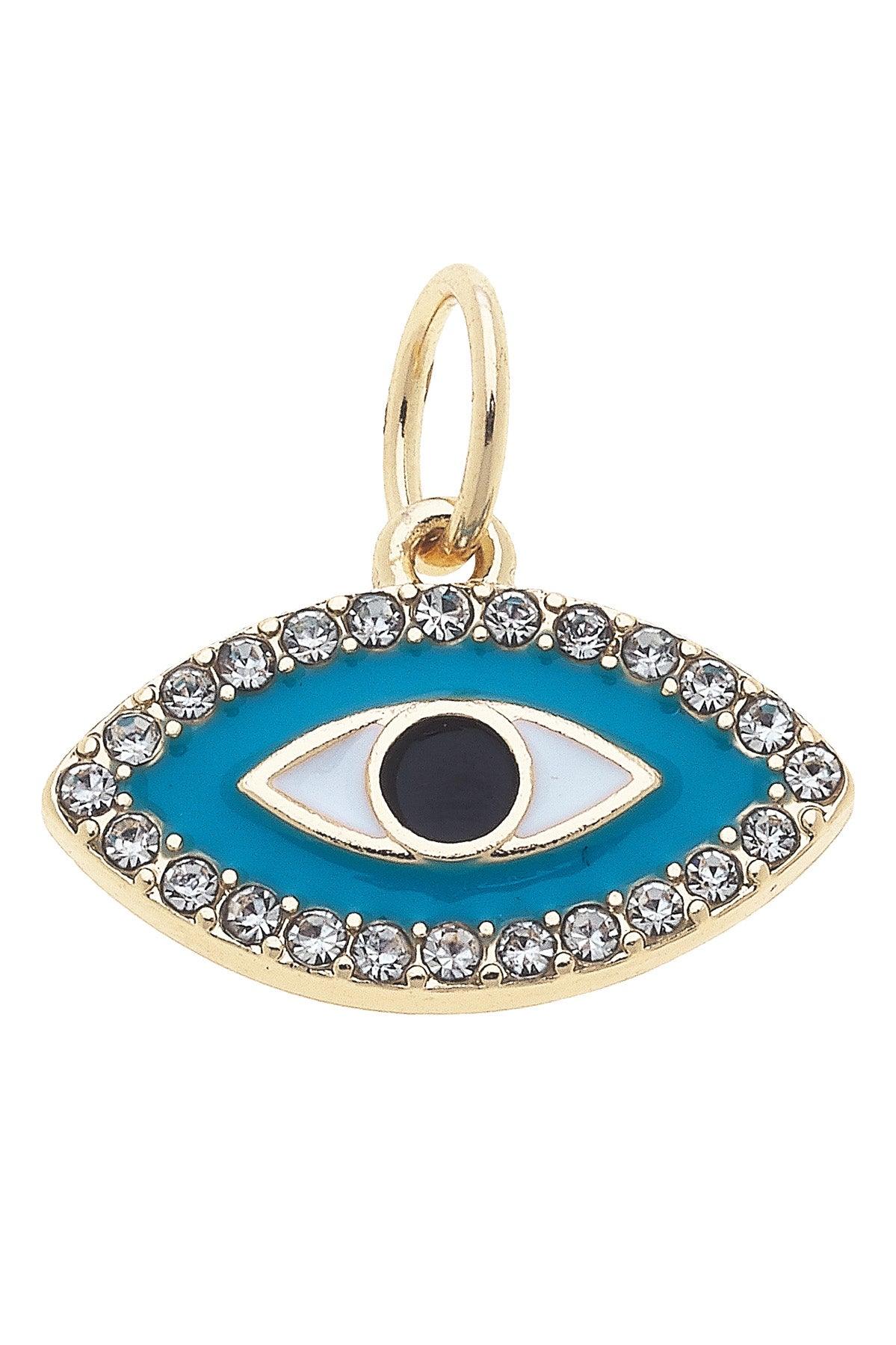 Pave Enamel Evil Eye Charm in Turquoise