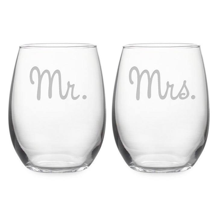 Mr & Mrs Stemless Wine Glass Set