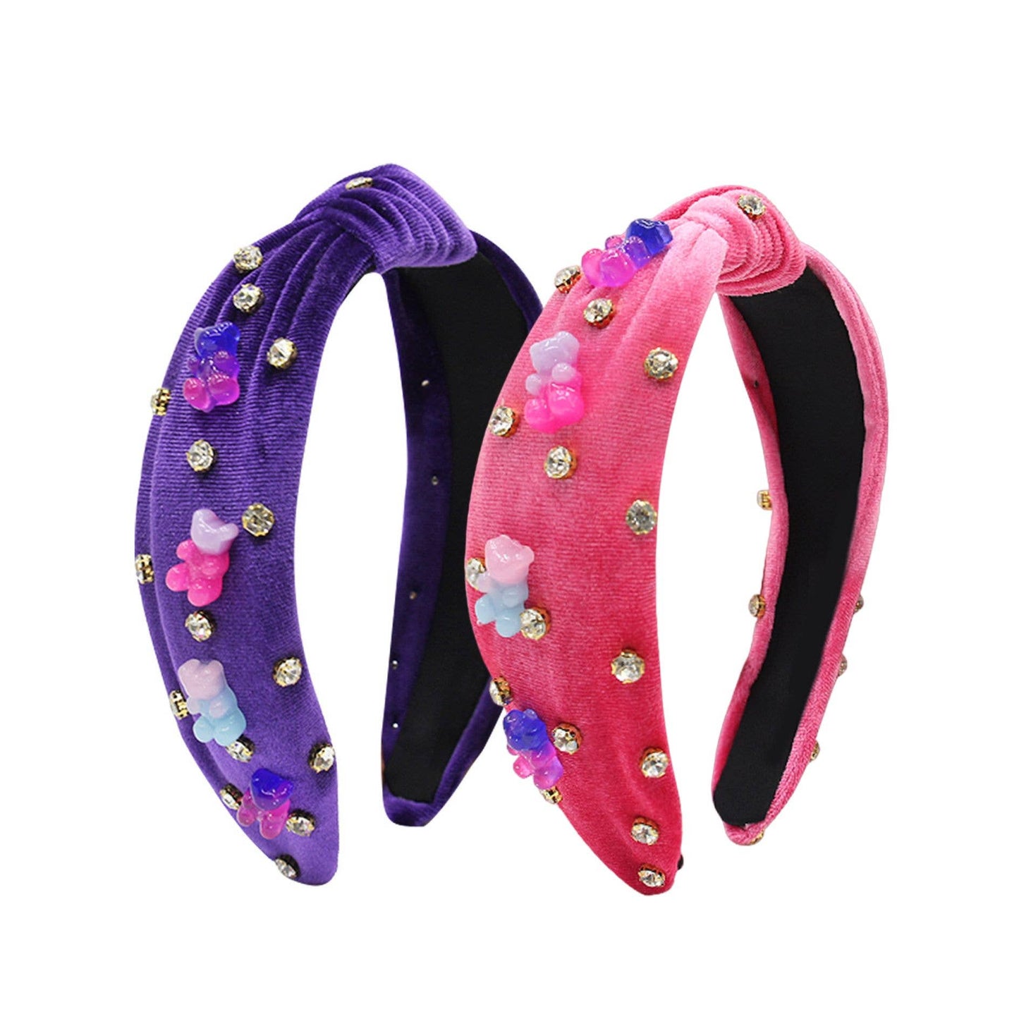 Velvet Gummy Bear Rhinestone Knot Velour Headbands