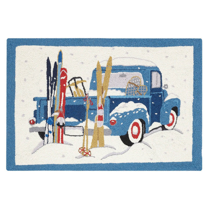 Winter Blue Truck With Skis Hook Rug