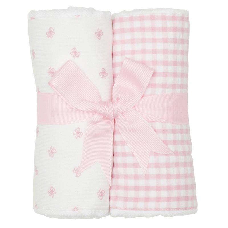 Pink Bow Set of Two Burp Cloths