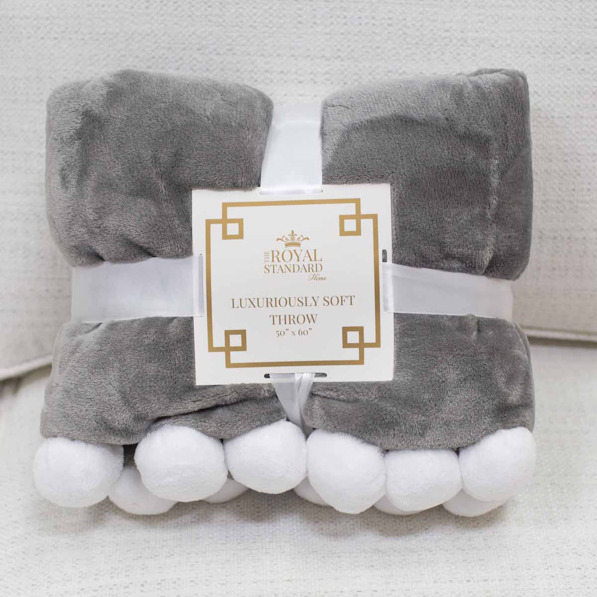 Cozy Pom Pom Throw in Gray