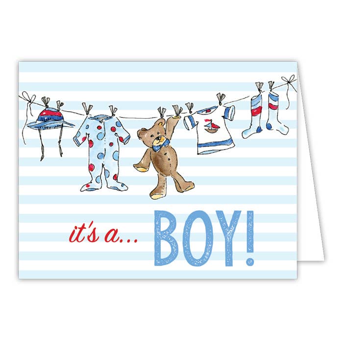 It's a Boy Clothesline Small Folded Greeting Card