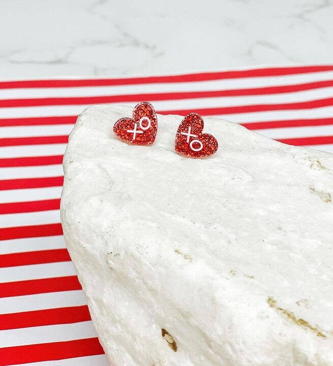 Clear Resin Glitter Heart Studs