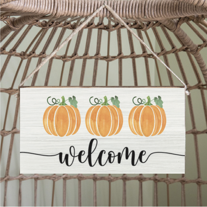 Three Pumpkins Twine Hanging Sign