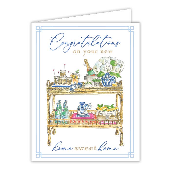 On Your New Home Sweet Home Bar Cart Blue Greeting Card