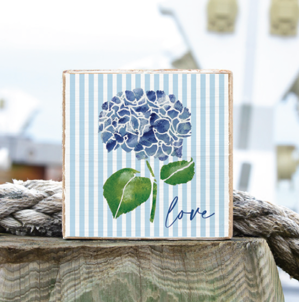 Love Striped Hydrangea Decorative Wooden Block