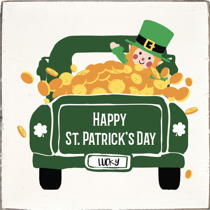 Rustic Square Block- St. Patrick's Day Truck